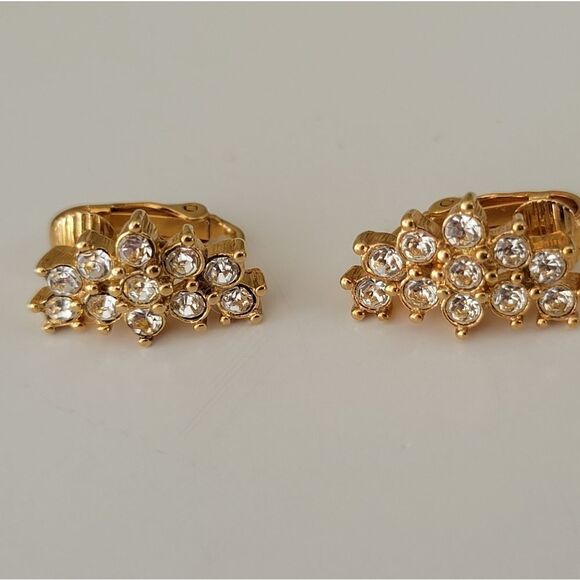 Earrings 𝅺Vintage Gold Tone Crystal Clip On Earrings #0129 - Picture 3 of 8